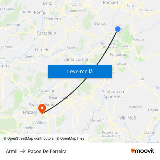 Armil to Paços De Ferreira map