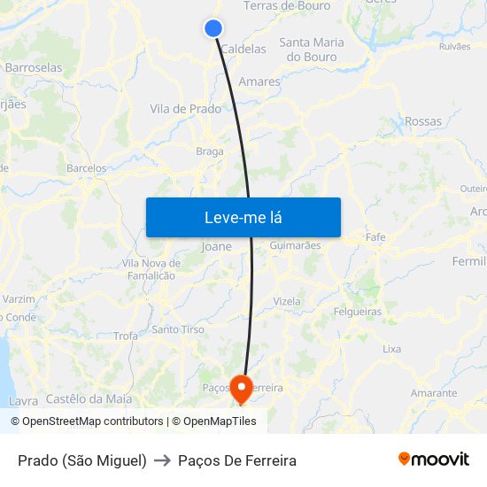 Prado (São Miguel) to Paços De Ferreira map