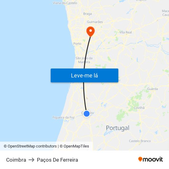Coimbra to Paços De Ferreira map