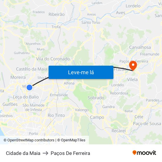 Cidade da Maia to Paços De Ferreira map