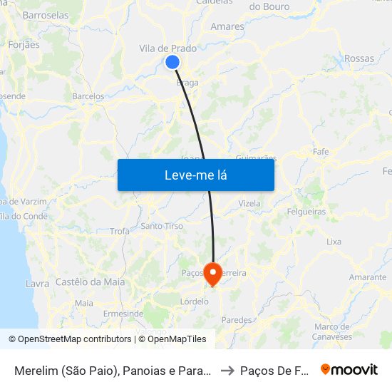 Merelim (São Paio), Panoias e Parada de Tibães to Paços De Ferreira map