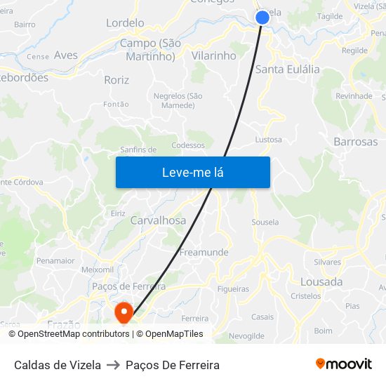 Caldas de Vizela to Paços De Ferreira map