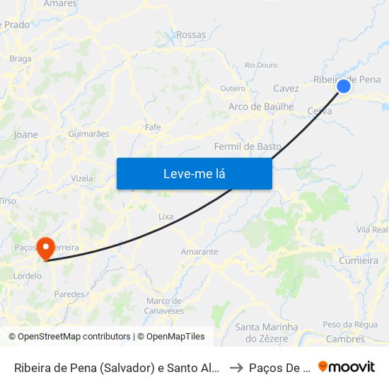 Ribeira de Pena (Salvador) e Santo Aleixo de Além-Tâmega to Paços De Ferreira map