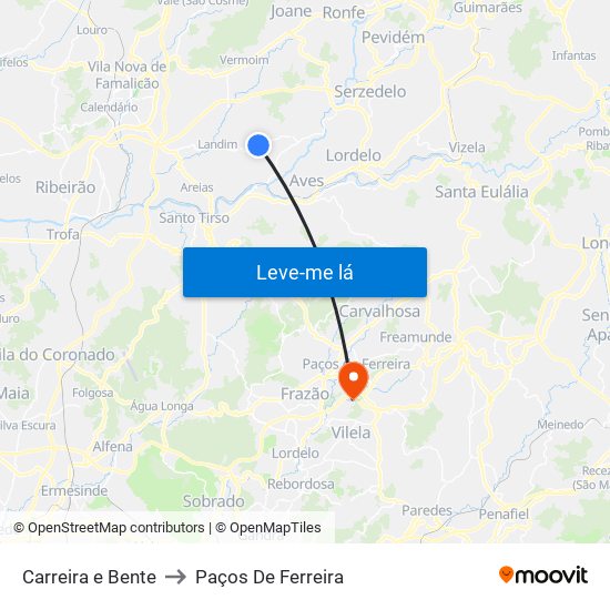 Carreira e Bente to Paços De Ferreira map