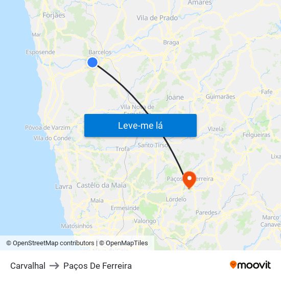 Carvalhal to Paços De Ferreira map