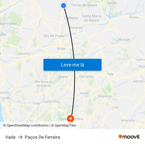Vade to Paços De Ferreira map