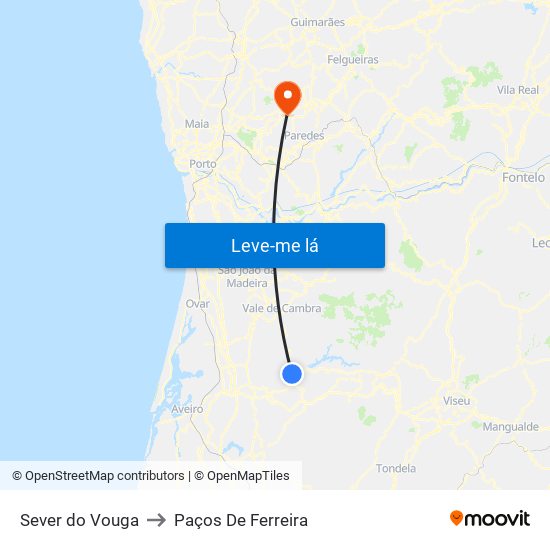 Sever do Vouga to Paços De Ferreira map