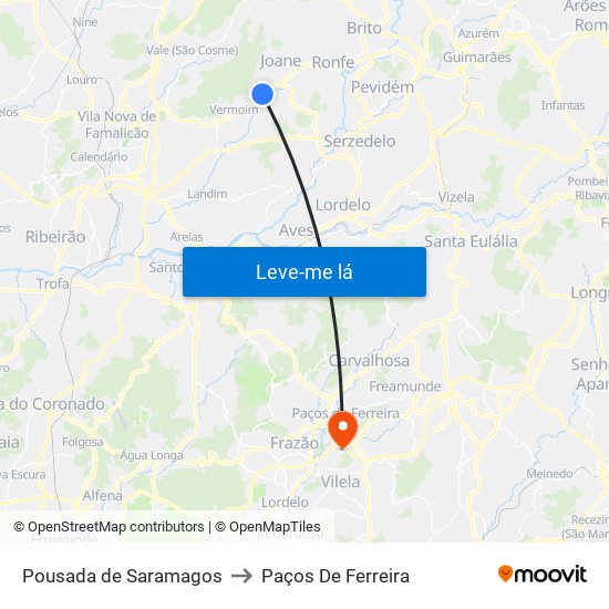 Pousada de Saramagos to Paços De Ferreira map