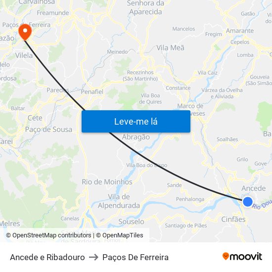 Ancede e Ribadouro to Paços De Ferreira map