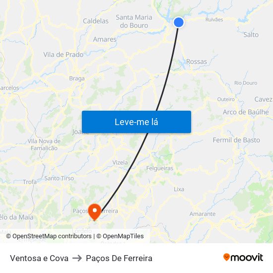 Ventosa e Cova to Paços De Ferreira map