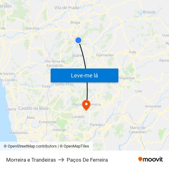 Morreira e Trandeiras to Paços De Ferreira map