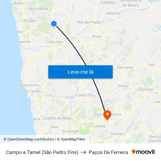 Campo e Tamel (São Pedro Fins) to Paços De Ferreira map