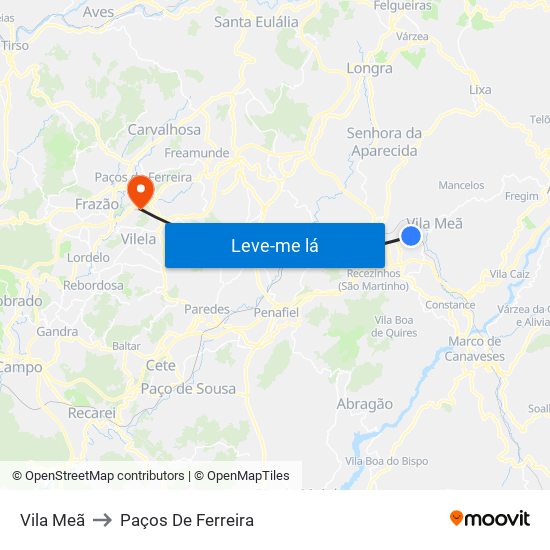 Vila Meã to Paços De Ferreira map