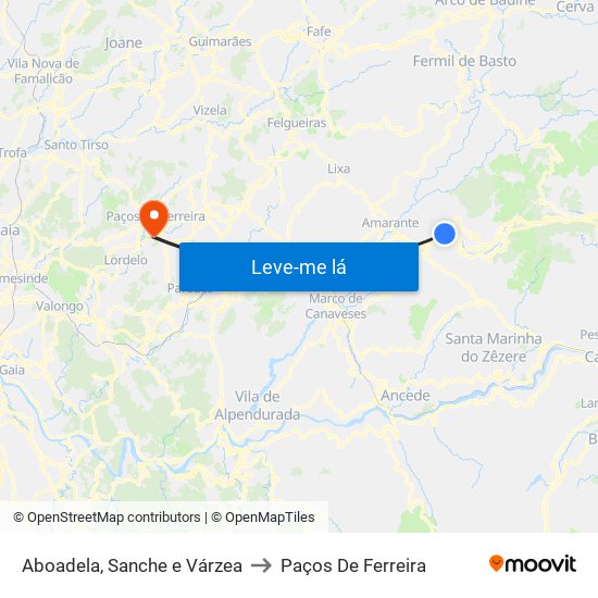 Aboadela, Sanche e Várzea to Paços De Ferreira map