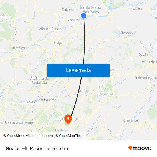 Goães to Paços De Ferreira map