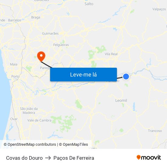 Covas do Douro to Paços De Ferreira map