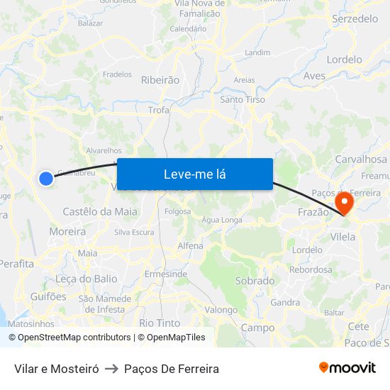 Vilar e Mosteiró to Paços De Ferreira map
