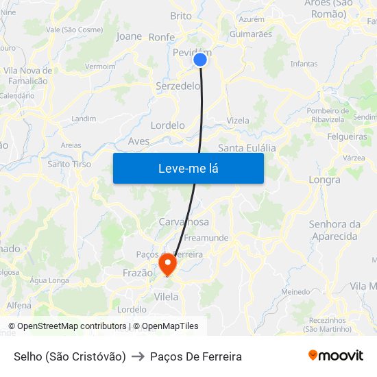 Selho (São Cristóvão) to Paços De Ferreira map