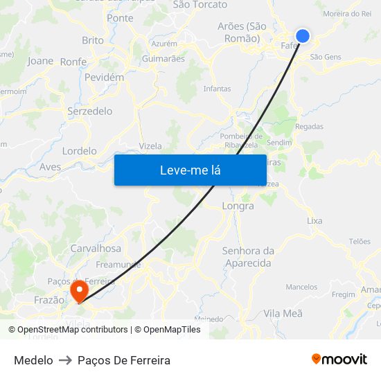 Medelo to Paços De Ferreira map