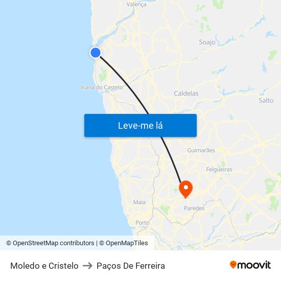 Moledo e Cristelo to Paços De Ferreira map