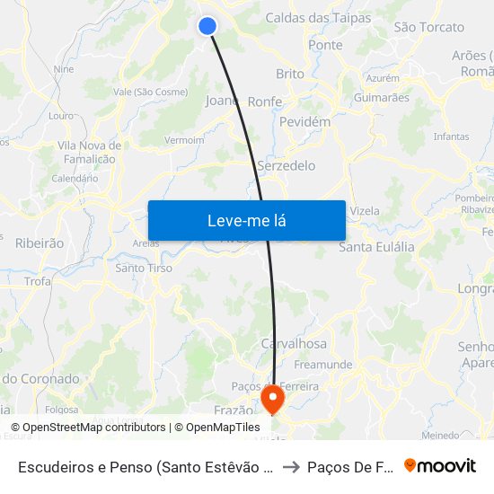 Escudeiros e Penso (Santo Estêvão e São Vicente) to Paços De Ferreira map