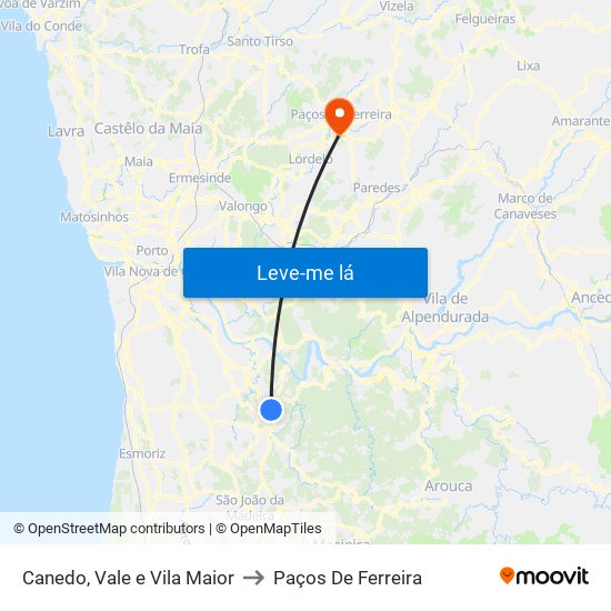 Canedo, Vale e Vila Maior to Paços De Ferreira map