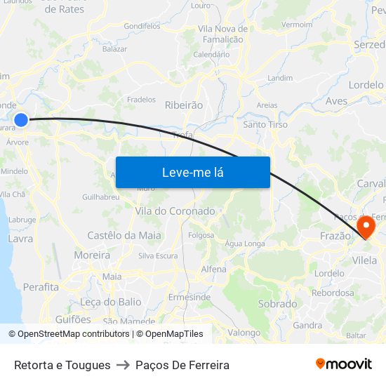 Retorta e Tougues to Paços De Ferreira map