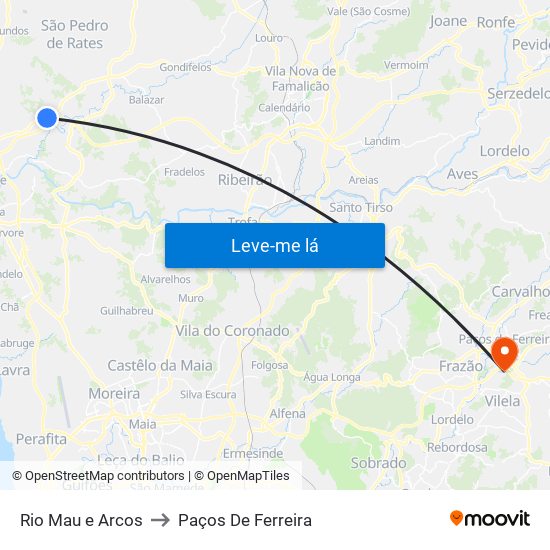 Rio Mau e Arcos to Paços De Ferreira map