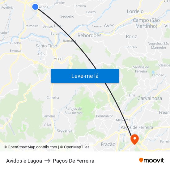 Avidos e Lagoa to Paços De Ferreira map