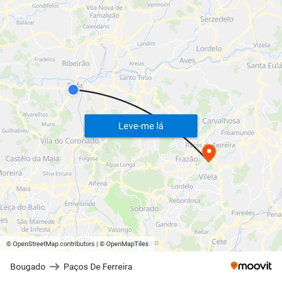 Bougado to Paços De Ferreira map
