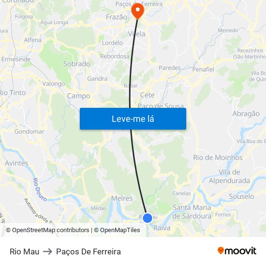 Rio Mau to Paços De Ferreira map