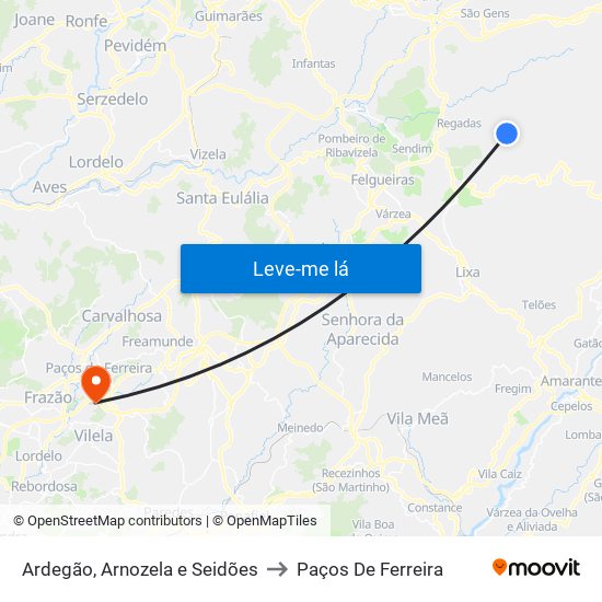 Ardegão, Arnozela e Seidões to Paços De Ferreira map
