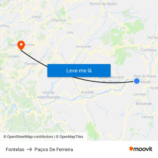 Fontelas to Paços De Ferreira map