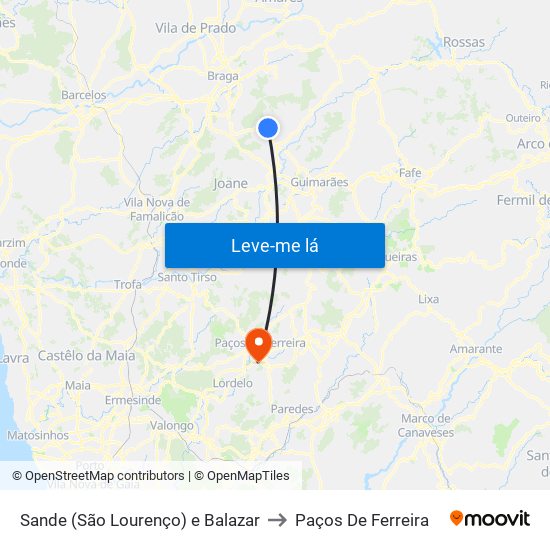Sande (São Lourenço) e Balazar to Paços De Ferreira map