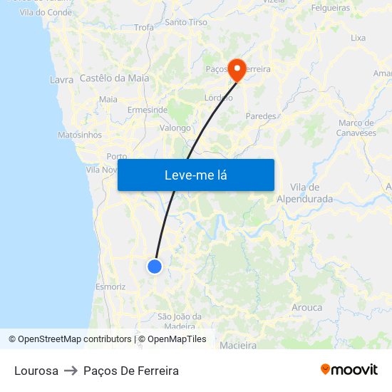 Lourosa to Paços De Ferreira map