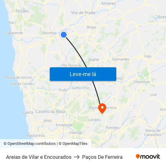 Areias de Vilar e Encourados to Paços De Ferreira map