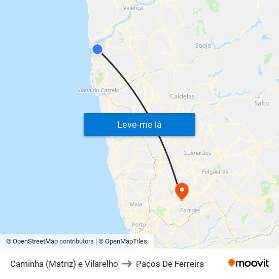 Caminha (Matriz) e Vilarelho to Paços De Ferreira map