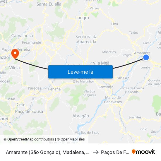 Amarante (São Gonçalo), Madalena, Cepelos e Gatão to Paços De Ferreira map
