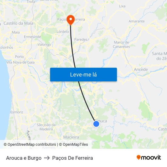 Arouca e Burgo to Paços De Ferreira map