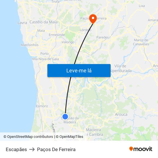 Escapães to Paços De Ferreira map