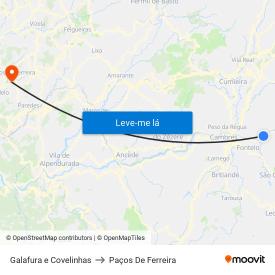 Galafura e Covelinhas to Paços De Ferreira map