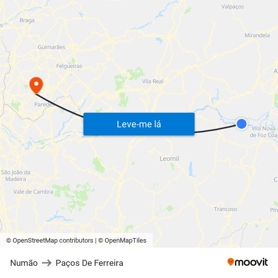 Numão to Paços De Ferreira map