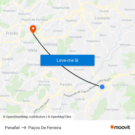 Penafiel to Paços De Ferreira map