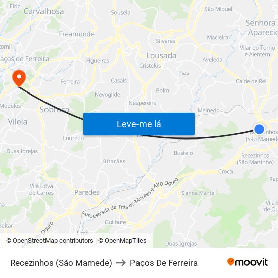 Recezinhos (São Mamede) to Paços De Ferreira map