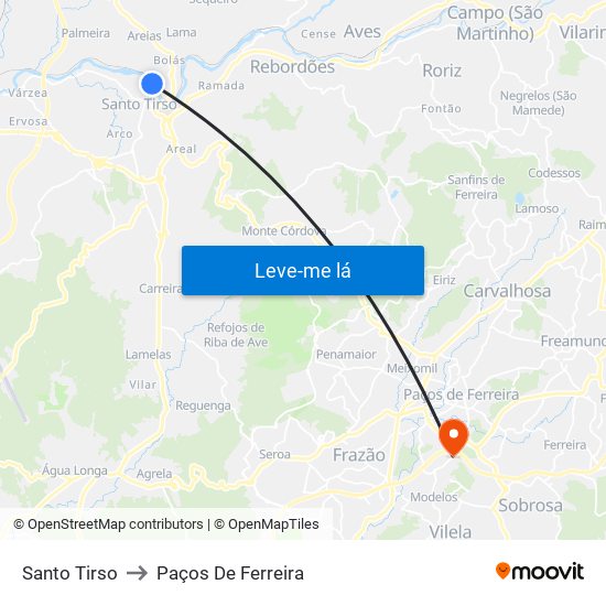 Santo Tirso to Paços De Ferreira map