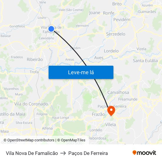 Vila Nova De Famalicão to Paços De Ferreira map