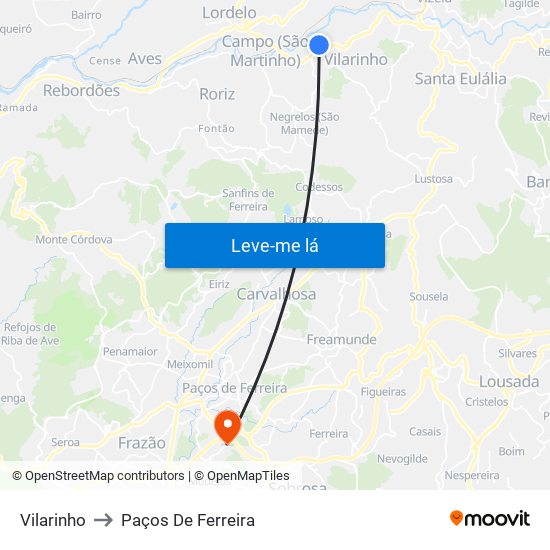 Vilarinho to Paços De Ferreira map