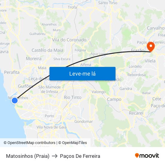 Matosinhos (Praia) to Paços De Ferreira map