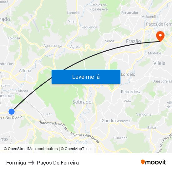 Formiga to Paços De Ferreira map