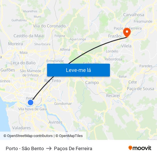 Porto - São Bento to Paços De Ferreira map